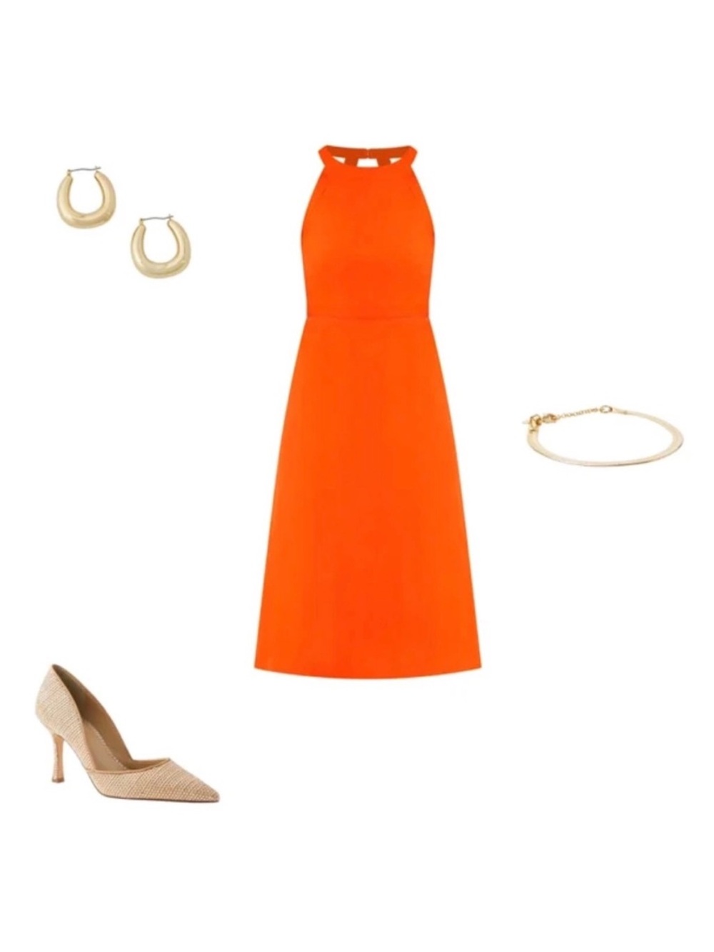 Ann Taylor Orange Halter A-Line Dress